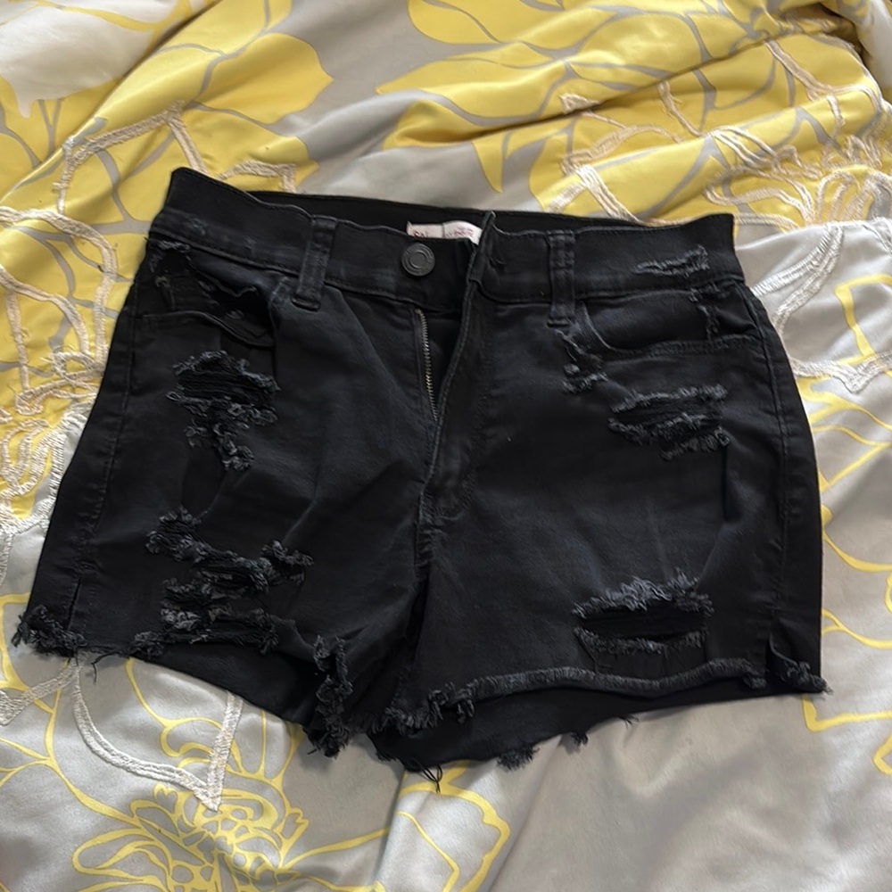 SO Black Distressed Jean Shorts with Frayed Hem